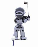 robot with club playing golf