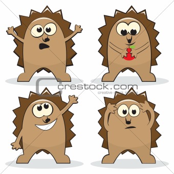 Set of four cartoon hedgehogs