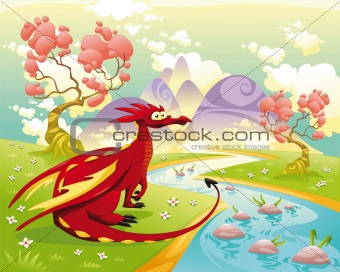 Dragon in landscape.