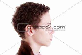 young man in profile, isolated on white, studio shot