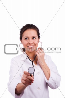 Woman doctor holding stethoscope