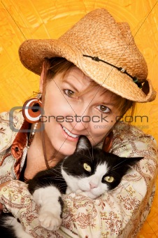 Pretty Western Woman with cat