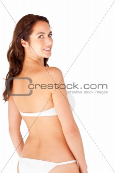 Charming hispanic woman wearing bikini