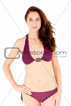 Cute hispanic woman wearing bikini