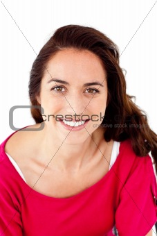 Joyful hispanic woman smiling at the camera