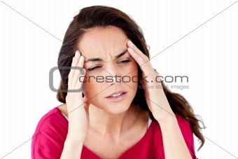 Hispanic woman having a headache