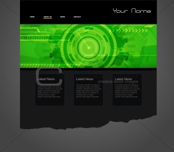 Website template with green technology illustration.