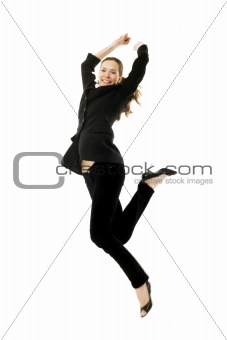 businesswoman jumping on white background studio