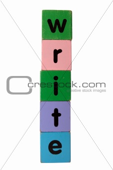 write in text on toy blocks