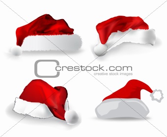 Various Christmas caps on white. Vector