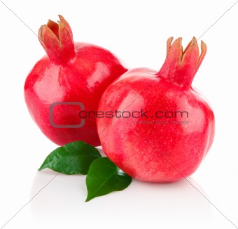 pomegranate fresh fruits with green leaves