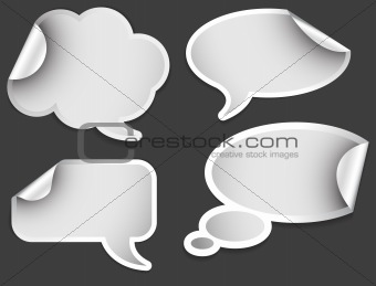 Set of white comic clouds and bubbles as stickers