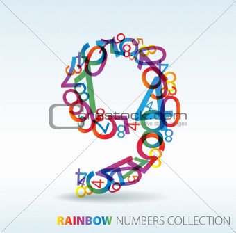 Number nine made from colorful numbers