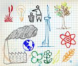 Set of colorful ecology hand-drawn icons