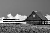The wooden rural house, black and white