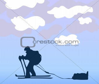 Sportsman the skier goes on a grief. Vector