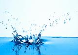 blue water splash, white background.