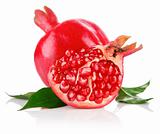 pomegranate fresh fruits with cut and green leaves