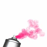3d render of a graffiti spray can spraying a pink mist