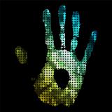 brightly coloured hand print
