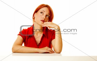 redhead woman over white