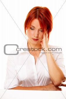 pensive caucasian woman