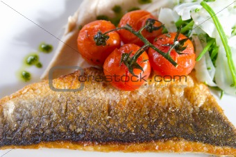 Sea bass with roasted cherry tomatoes