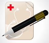 abstract medical note pad with pen