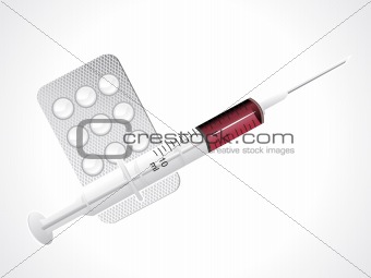 abstract medical syringe and tablets icon