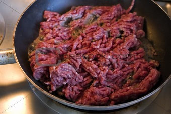 Close up on Ground Beef on a Pan
