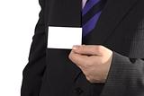 A businessman with a blank card