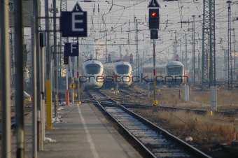 Trains Entering Station In Leipzig, Germany
