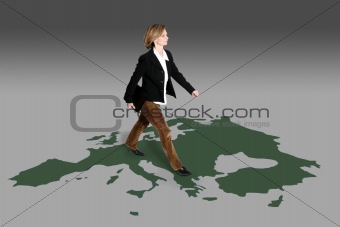 businesswoman walking on europe map