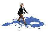businesswoman walking on map