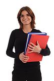 Young woman holding folders