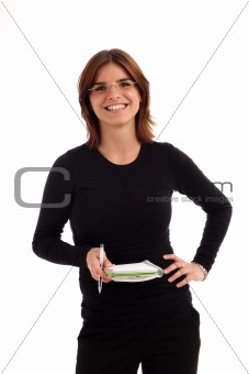 Young woman holding diary and pen