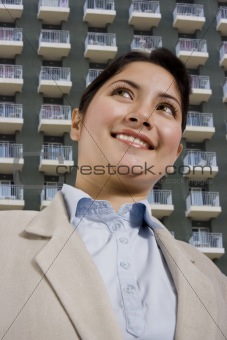 Woman and apartments