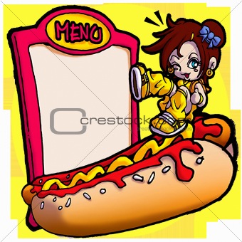 a little girl and an hot-dog who will eaten with greendiness