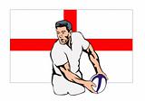 Rugby player passing the ball with England flag