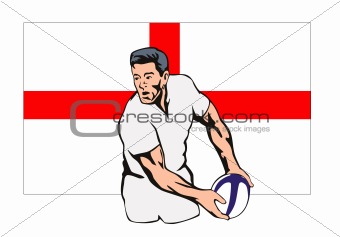 Rugby player passing the ball with England flag