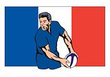 Rugby player passing the ball with French flag