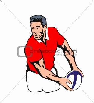 Rugby player about to pass the ball