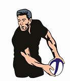 Rugby player about to pass the ball