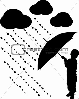 Silhouette child with umbrella