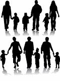 Vector silhouettes of parents with children