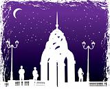 Vector silhouettes man and women on background night city