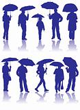 Vector silhouettes man, women and child with umbrella