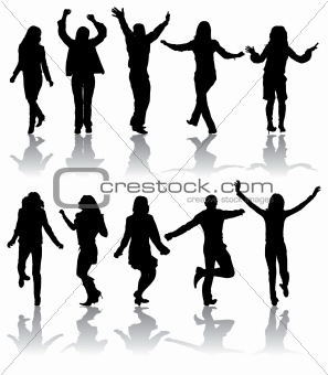 Vector silhouettes dancing man and women