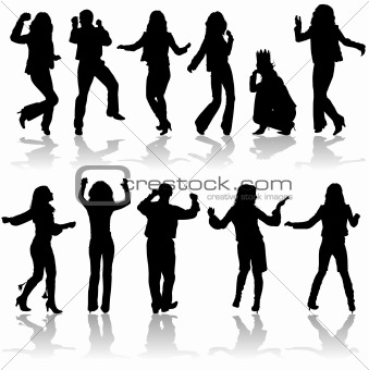 Vector silhouettes dancing man and women