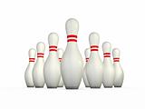 Ten isolated bowling pins